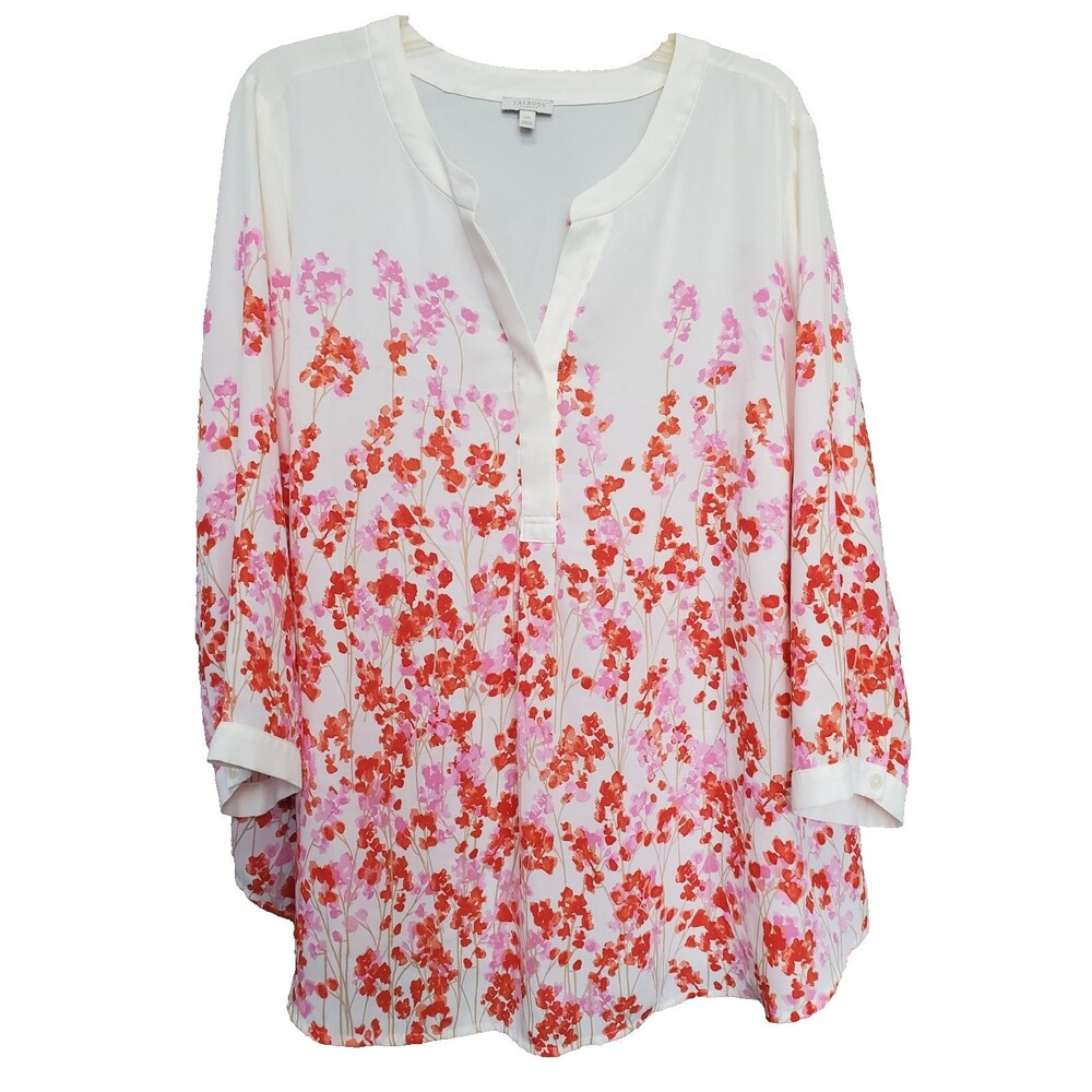 Talbots Plus Off-White Floral Print 3/4 Sleeve Tunic Size 2X
